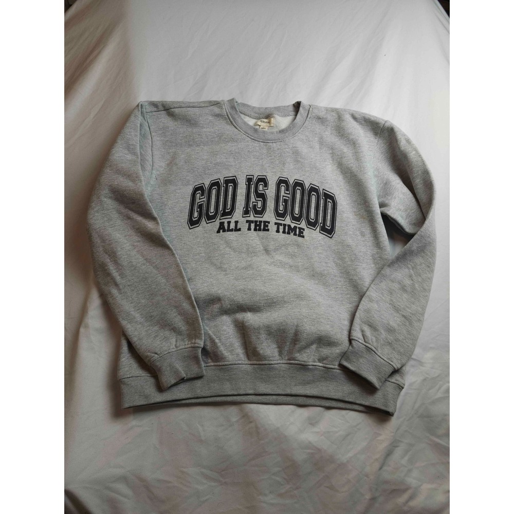 God Is Good All The Time Sweatshirt L Gray Minimalist Christian Faith Streetwear